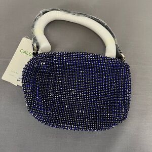 Pouch‎ Black Crystal Like Rhinestone Mini Bag Purse Blue Small New